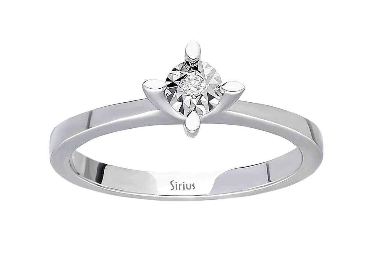 Subtle solitaire ring with 0.02 carat round diamond, 8 carat white gold