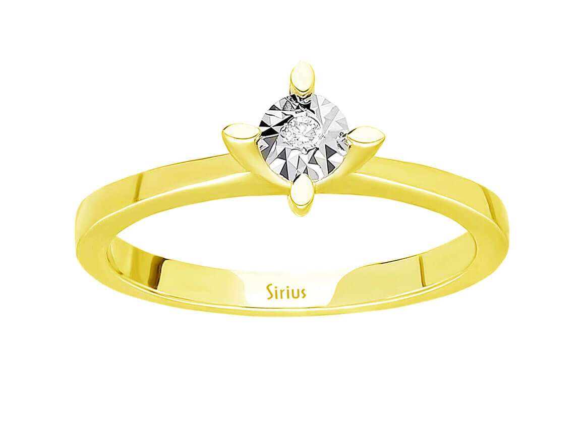 Fine solitaire ring with 0.02 ct diamond made of 8K yellow gold