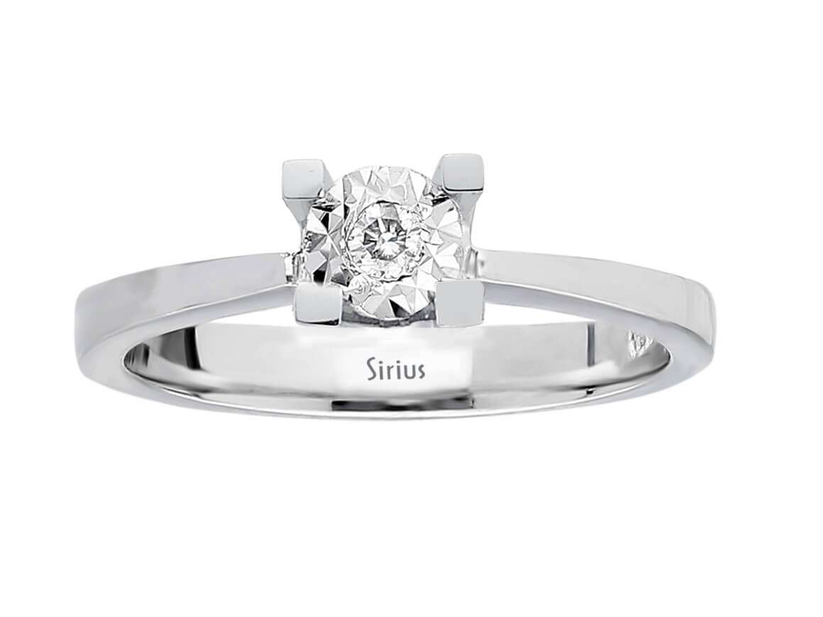 Simple solitaire ring with 1 round diamond, 0.03 carat, 8K white gold