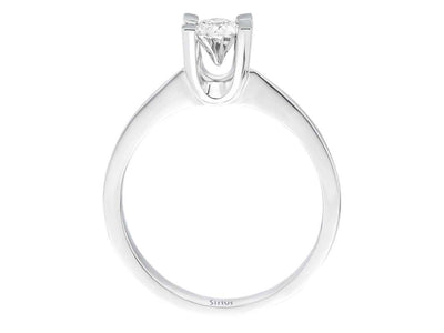 Simple solitaire ring with 1 round diamond, 0.03 carat, 8K white gold