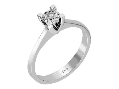 Simple solitaire ring with 1 round diamond, 0.03 carat, 8K white gold