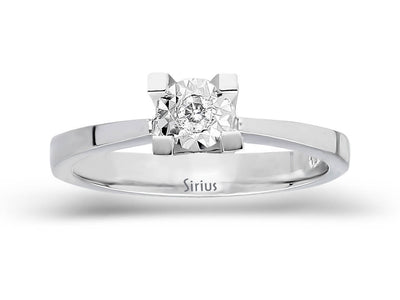Elegant solitaire ring with 1 round diamond, 0.03 carat, 8K white gold