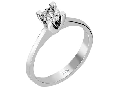 Elegant solitaire ring with 1 round diamond, 0.03 carat, 8K white gold