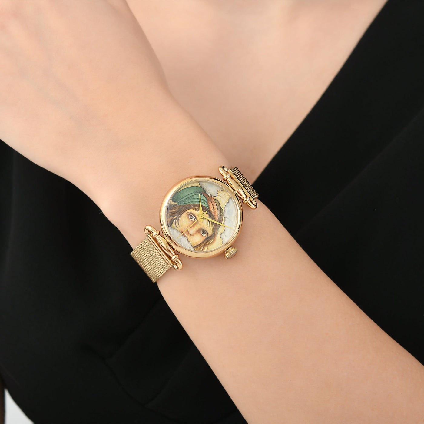 Montre en acrylique avec visage de femme peint à la main – Bijoux haut de gamme de Rosy Lab Diamonds