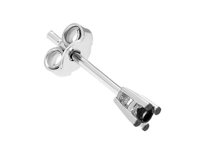 Clou d'oreille minimaliste pour homme avec 1 diamant de laboratoire noir en or blanc 585
