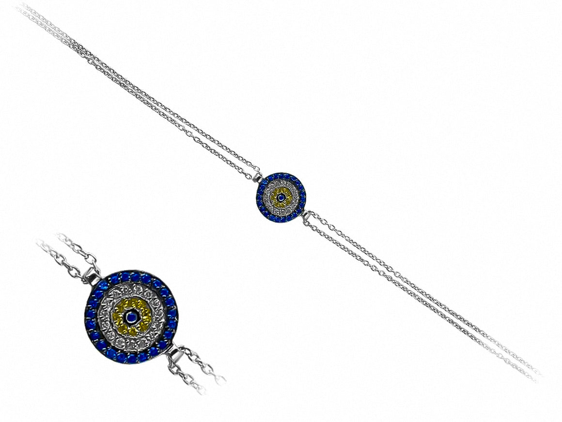 Weißgold-Armband mit Nazar-Auge, Diamanten & Saphiren – 14K