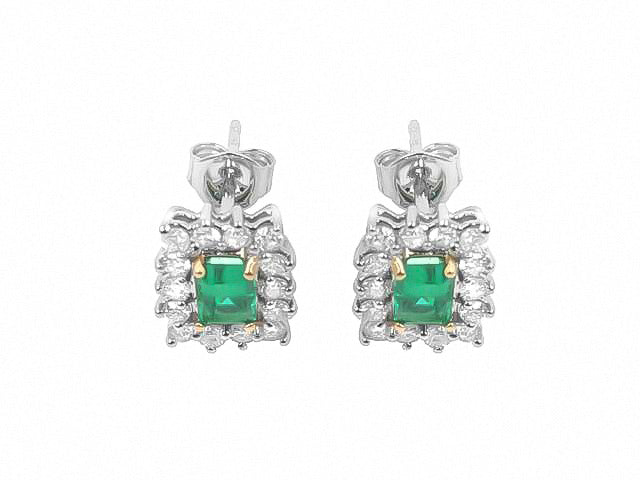 Exquisite Smaragd- und Diamant-Ohrstecker im Oktagon-Schliff aus 14K Weißgold