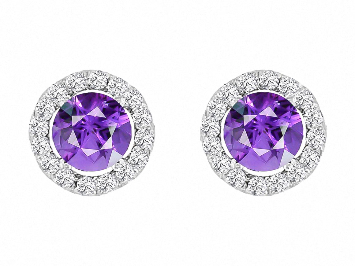 Boucles d'oreilles glamour en améthyste et diamant en or blanc 8K