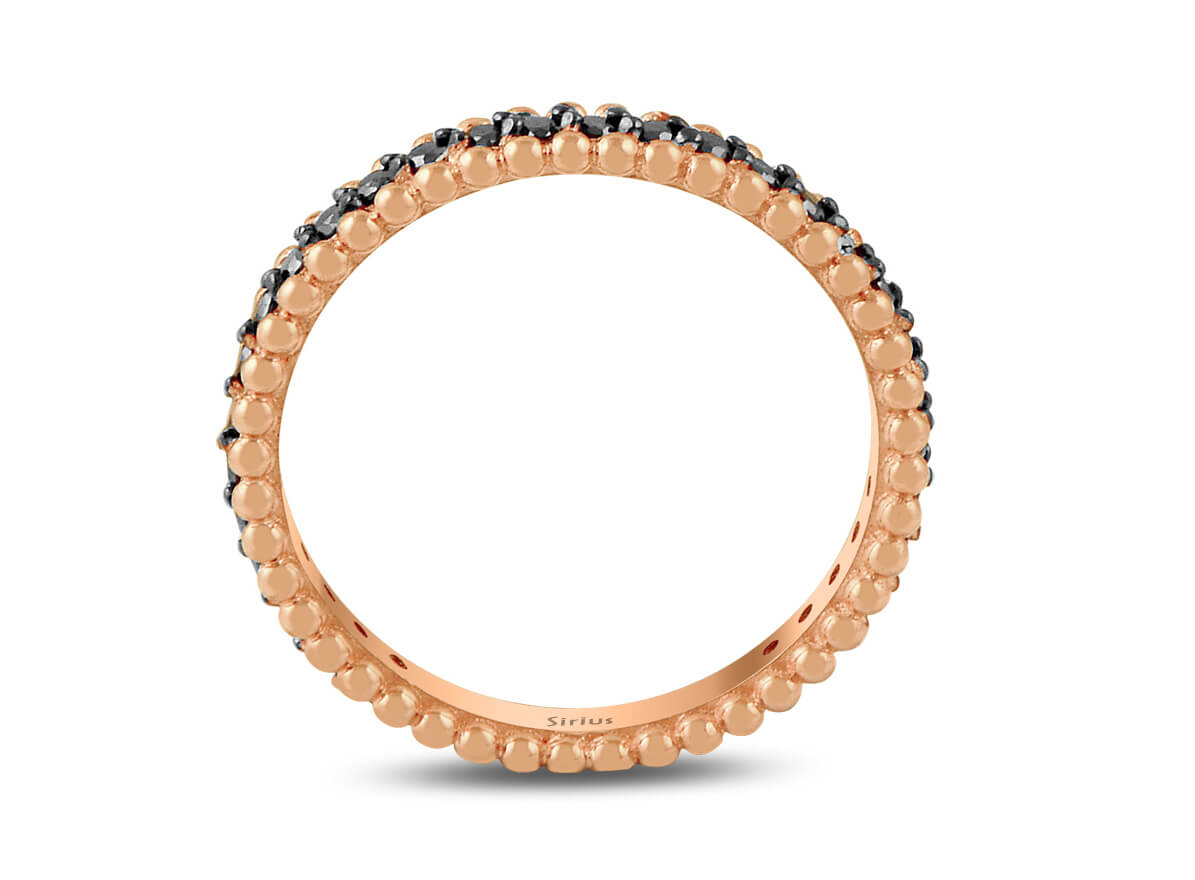 Rose gold band ring with 30 black round-faceted diamonds 0.35 carat
