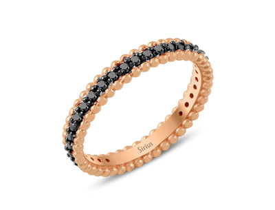 Rose gold band ring with 30 black round-faceted diamonds 0.35 carat