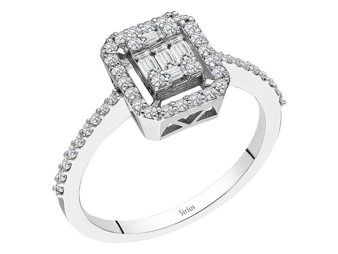 Weißgold-Ring mit 5 Baguette- und 44 Brillantschliff-Diamanten – Emilia