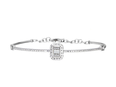 Bracelet moderne avec diamants baguette et ronds cultivés en laboratoire en or blanc 8K