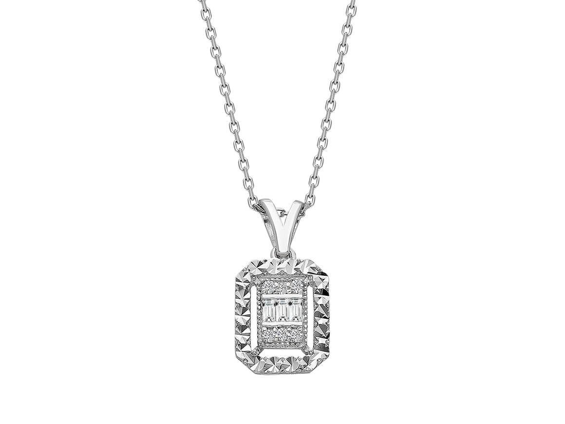 Geometric necklace with baguette & round cut lab diamonds in 8K white gold – 47P0003