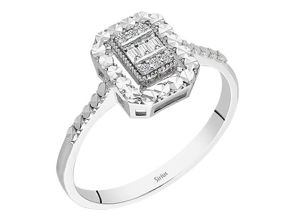 Bague baguette élégante avec sertissage pavé en or blanc 8K