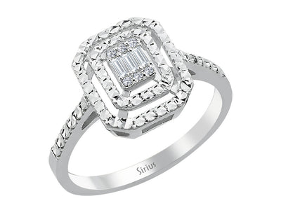 Bague géométrique avec diamants de laboratoire taille baguette et ronde