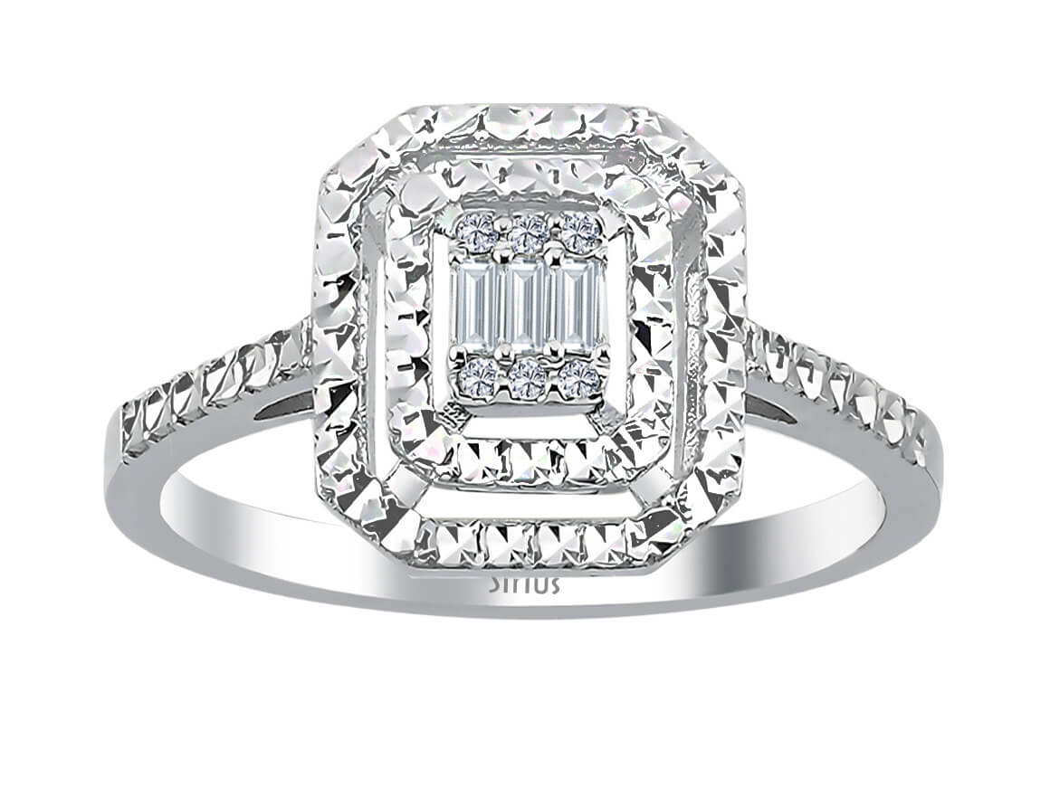 Bague géométrique avec diamants de laboratoire taille baguette et ronde