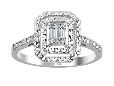 Bague géométrique avec diamants de laboratoire taille baguette et ronde