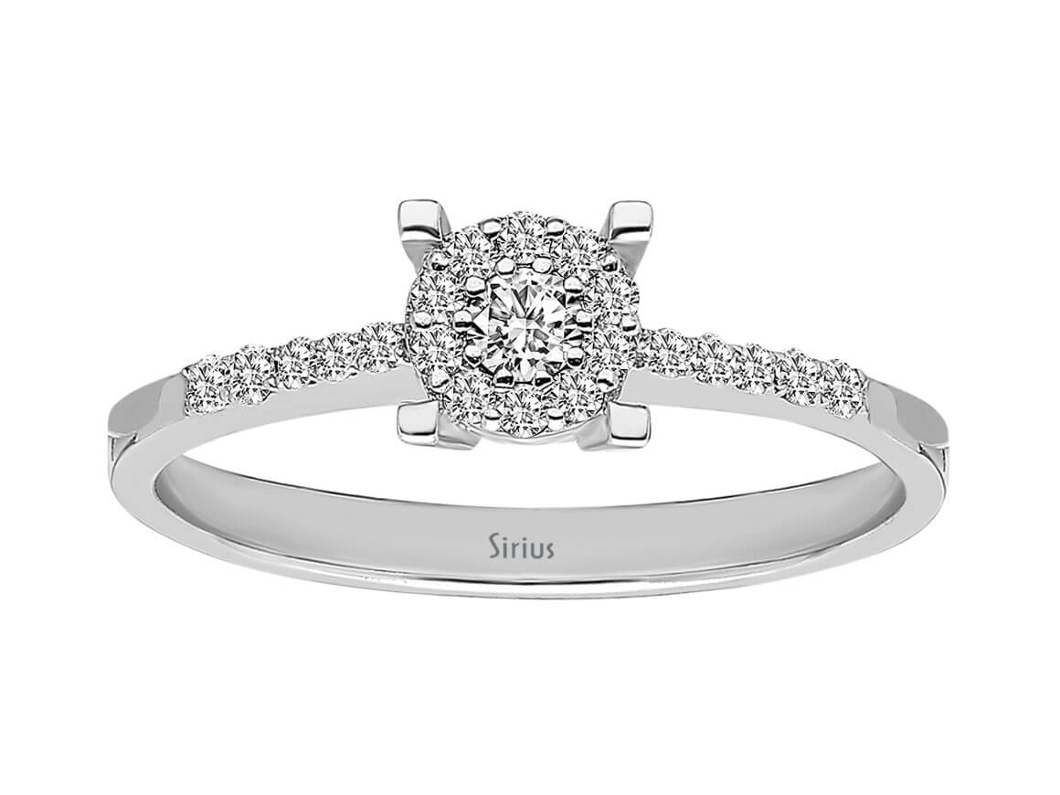 Timeless White Gold solitaire ring with pavé diamonds made from lab-grown diamonds in 8-karat gold — high-quality Jewelry from Rosy Lab Diamonds