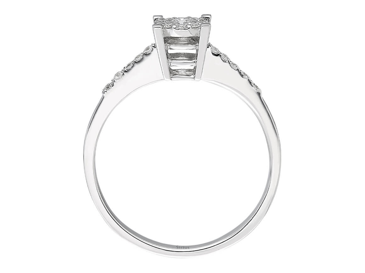Timeless White Gold solitaire ring with pavé diamonds made from lab-grown diamonds in 8-karat gold — high-quality Jewelry from Rosy Lab Diamonds