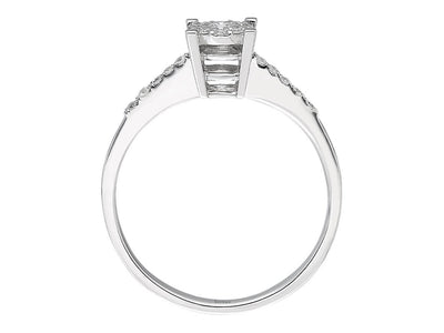 Zeitloser Weißgold-Solitärring mit Pavé-Diamanten