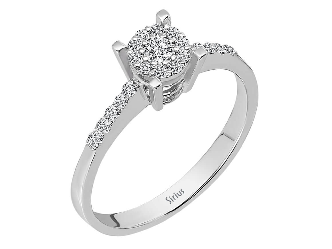 Timeless White Gold solitaire ring with pavé diamonds made from lab-grown diamonds in 8-karat gold — high-quality Jewelry from Rosy Lab Diamonds