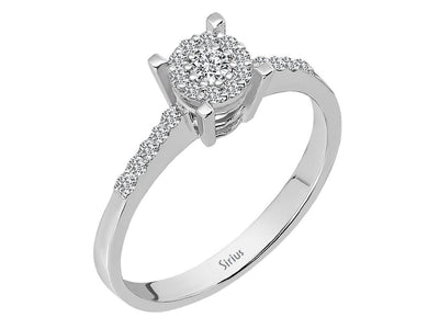 Zeitloser Weißgold-Solitärring mit Pavé-Diamanten