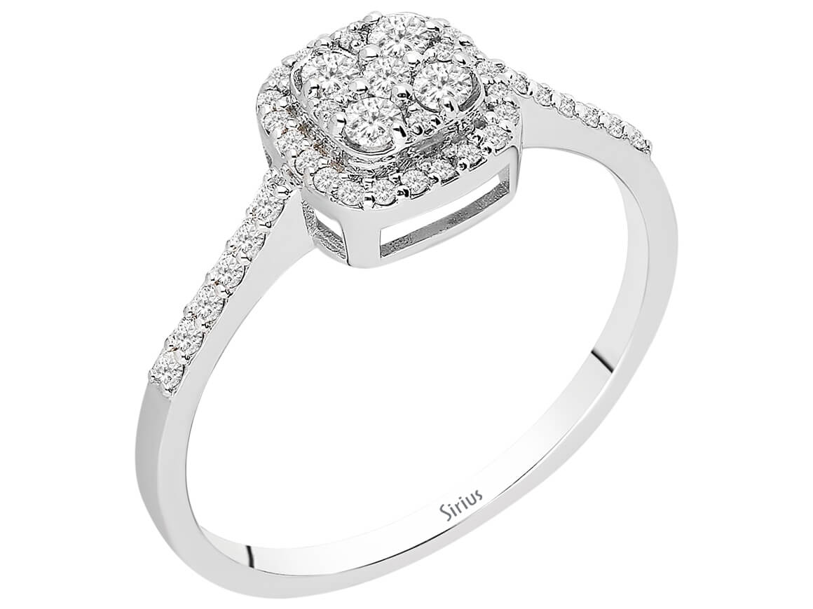Bague Orientalis ornée de 43 diamants de laboratoire en Or Blanc 14 carats – design à double halo – Bijoux haut de gamme de Rosy Lab Diamonds