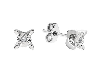 Solitaire stud earrings with 0.03 carat lab diamonds in 333 white gold