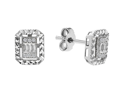 Clous d'oreilles avec diamants de laboratoire taille baguette et ronde 0,11 carat en or blanc 333‰