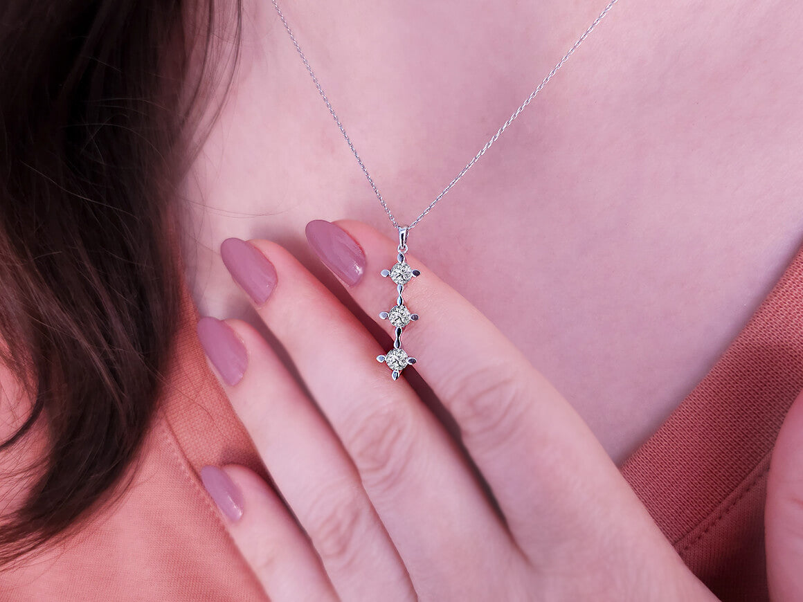 Large Tria Pendant with 3 Lab Diamonds in 14K White Gold