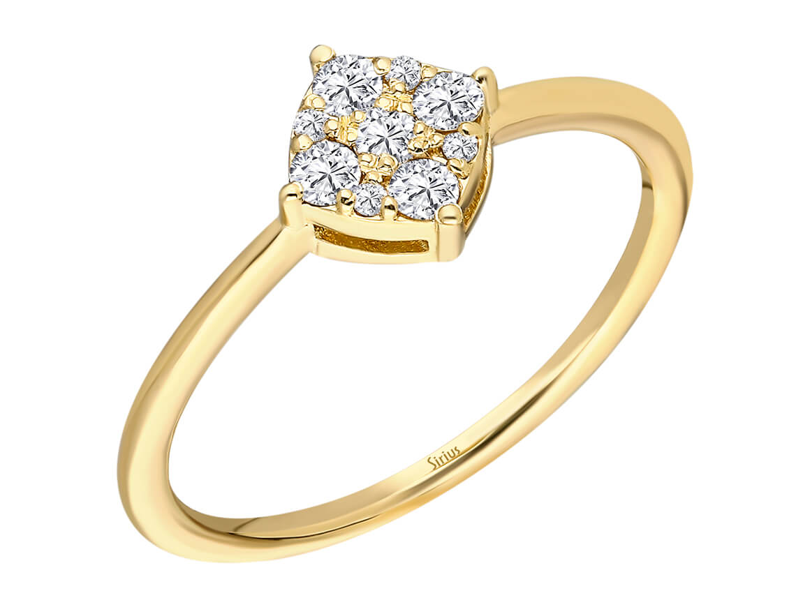 14K Sarı Altın Cluster Elmas Yüzük - 0,18 ct | İllüzyon Solitaire Görünümü - Rosy Lab Diamonds’tan yüksek kaliteli Mücevher