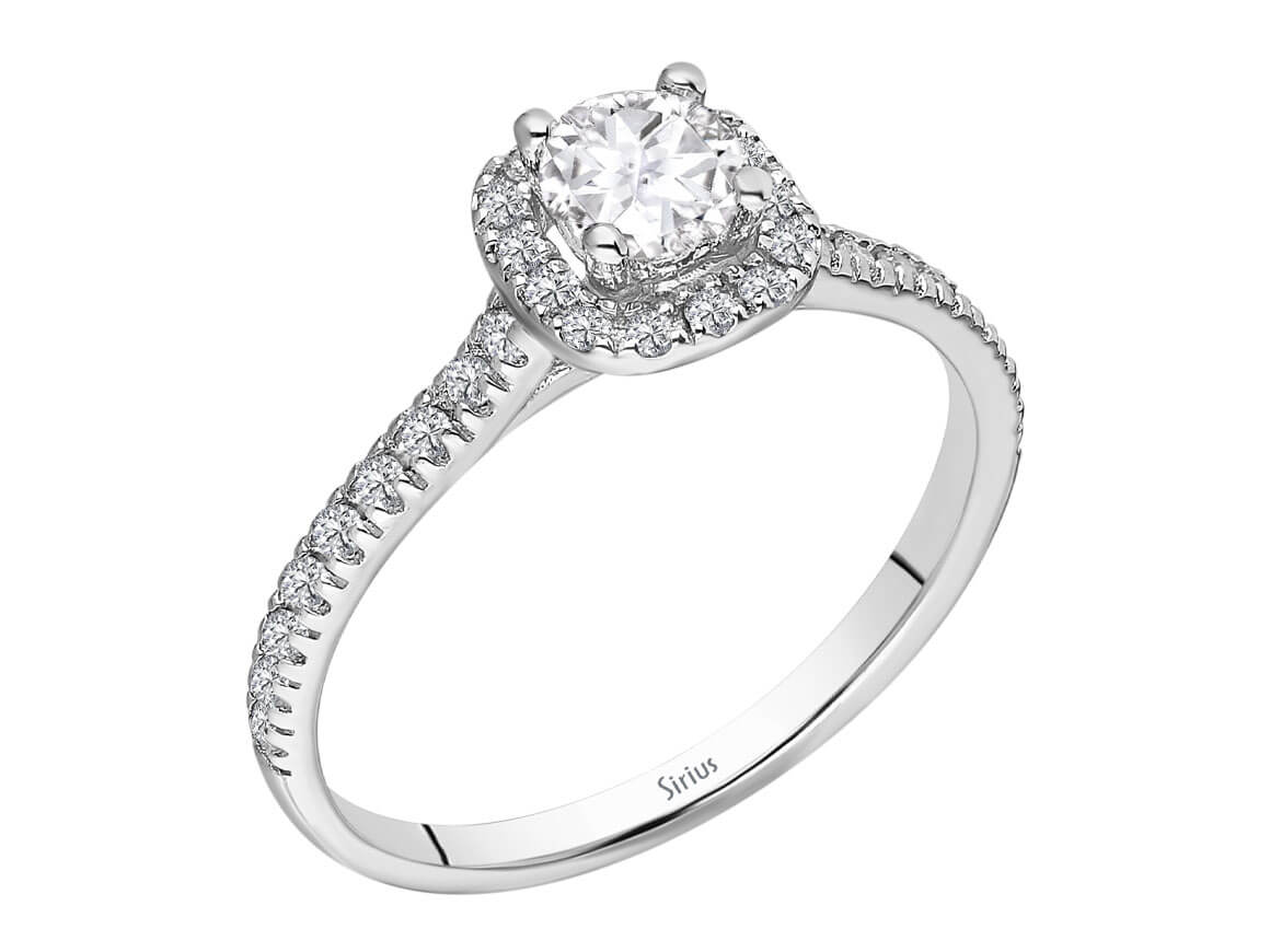 Bague solitaire en or blanc avec halo de diamants | Bague de fiançailles durable – Bijoux haut de gamme de Rosy Lab Diamonds