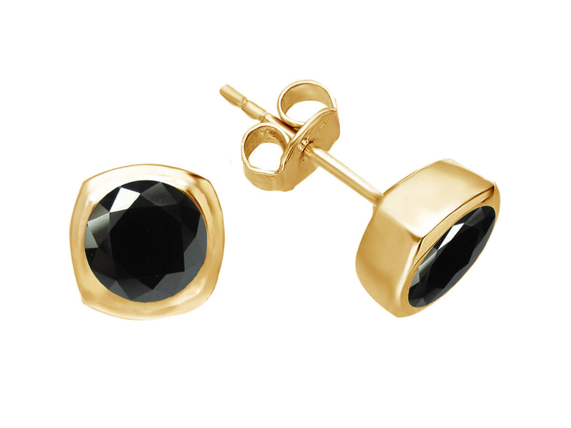 Boucles d'Oreilles Clous solitaires avec diamants de laboratoire noirs de 1,40 carat en Or Jaune 585 millièmes - Bijoux haut de gamme de Rosy Lab Diamonds