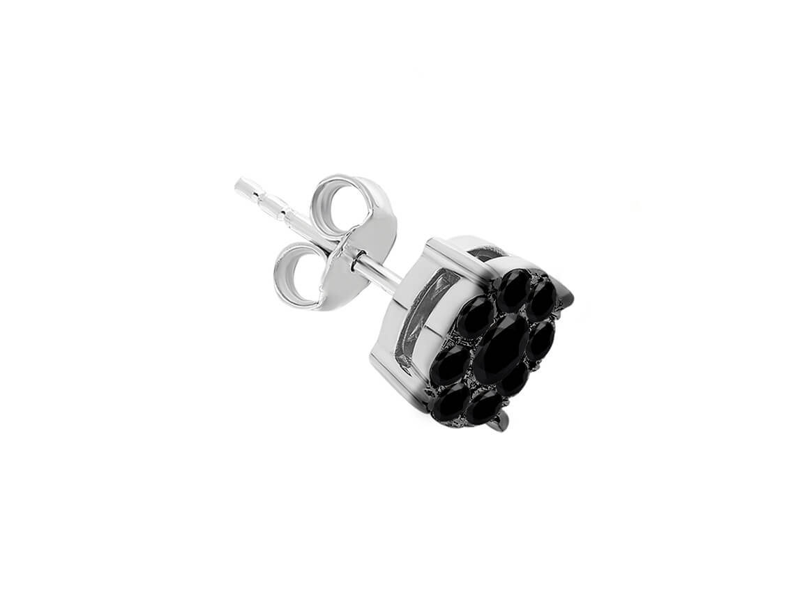 Boucles d'Oreilles Clous avec 9 diamants de laboratoire noirs de 0,34 carat en Or Blanc 333 - Bijoux haut de gamme de Rosy Lab Diamonds