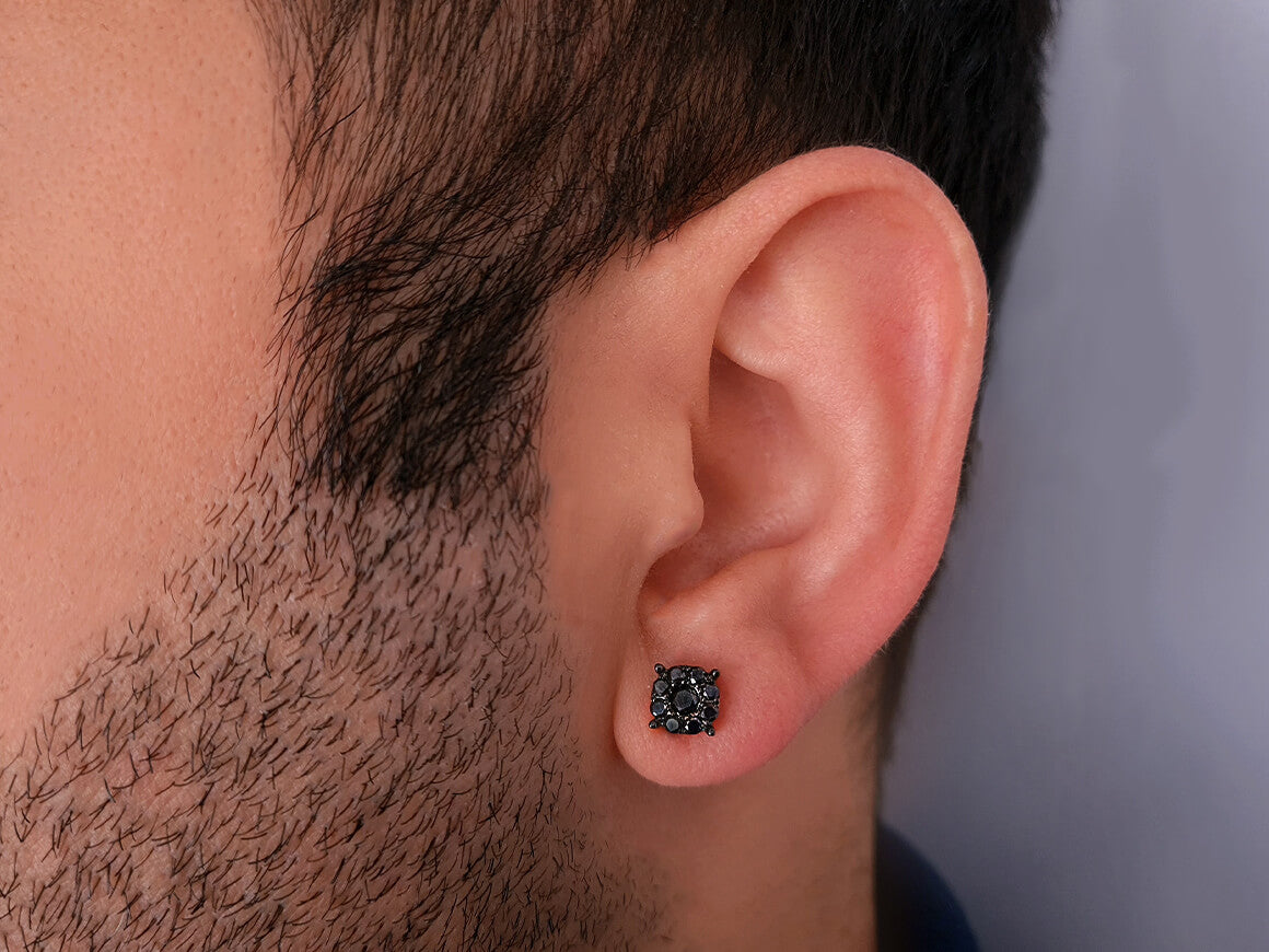 Boucles d'Oreilles Clous avec 9 diamants de laboratoire noirs de 0,34 carat en Or Blanc 333 - Bijoux haut de gamme de Rosy Lab Diamonds