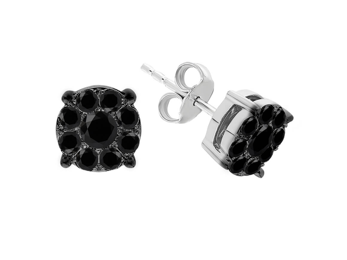 Boucles d'Oreilles Clous avec 18 diamants de laboratoire noirs de 0,66 carat en Or Blanc 333 - Bijoux haut de gamme de Rosy Lab Diamonds