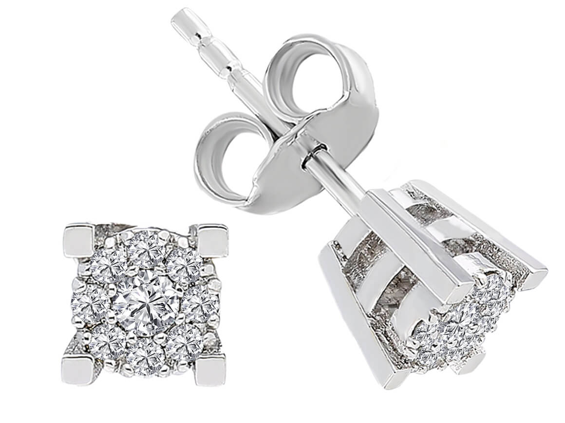 Boucles d'Oreilles Clous Cluster avec 18 diamants de laboratoire de 0,32 carat en Or Blanc 333 millièmes – Bijoux haut de gamme de Rosy Lab Diamonds