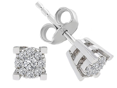 Boucles d'oreilles en grappe avec 18 diamants de laboratoire 0,32 carat en or blanc 333