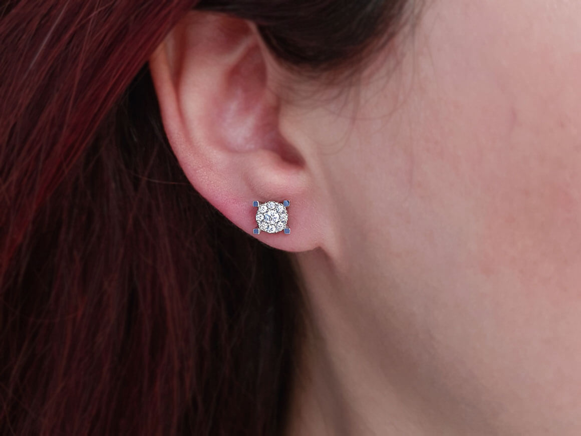 Boucles d'Oreilles Clous Cluster avec 18 diamants de laboratoire de 0,32 carat en Or Blanc 333 millièmes – Bijoux haut de gamme de Rosy Lab Diamonds