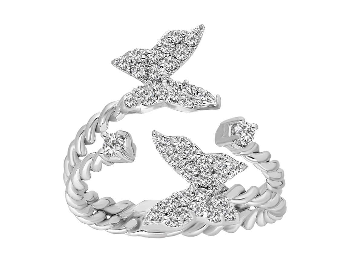 Weißgoldring mit 42 laborgezüchteten Diamanten in Schmetterlingsdesign
