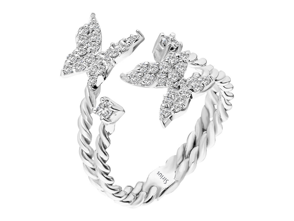 Kelebek tasarımlı laboratuvarda yetiştirilmiş pırlantalara sahip beyaz altın yüzük - 14K 3,10 g - Rosy Lab Diamonds'tan yüksek kaliteli Mücevher