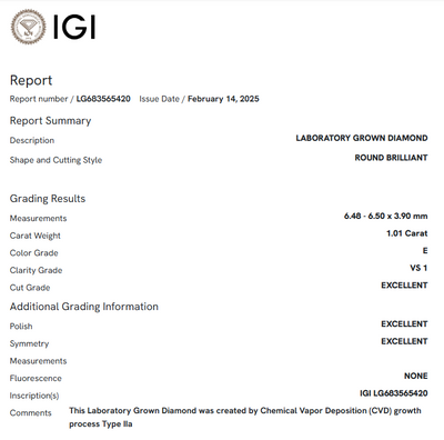1.01 Carat Round Diamond