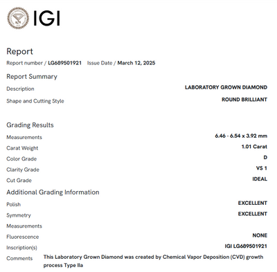 1.01 Carat Round Diamond