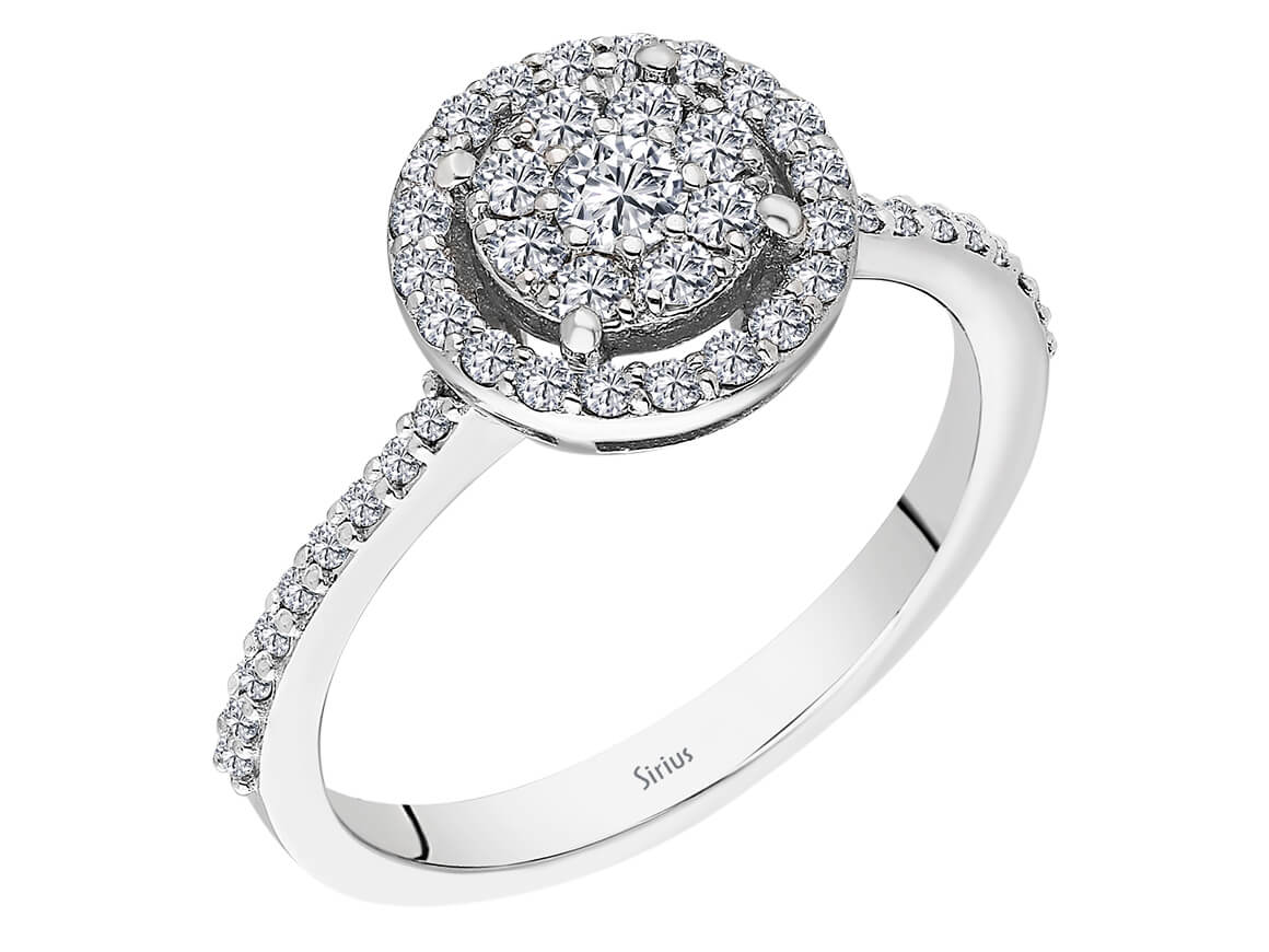 Bague ronde en diamant cluster – 0,52 ct en or blanc 14 carats