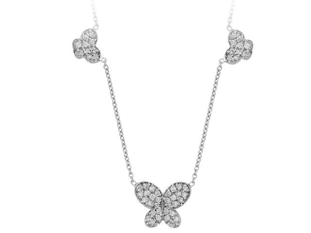 Collier triple papillon avec diamants de laboratoire en or blanc 14K