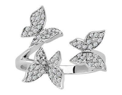 Eleganter Ring mit drei Schmetterlingen und laborgezüchteten Diamanten in 14 Karat Gold