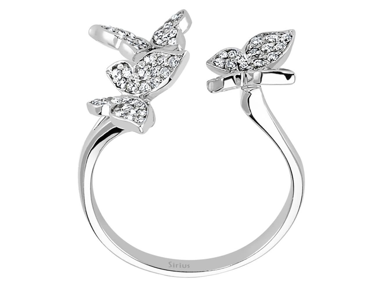 Eleganter Ring mit drei Schmetterlingen und laborgezüchteten Diamanten in 14 Karat Gold