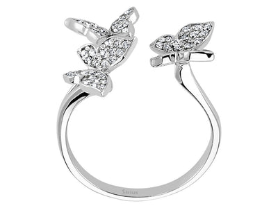 Eleganter Ring mit drei Schmetterlingen und laborgezüchteten Diamanten in 14 Karat Gold