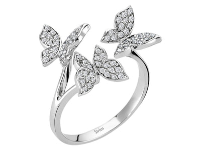 Eleganter Ring mit drei Schmetterlingen und laborgezüchteten Diamanten in 14 Karat Gold