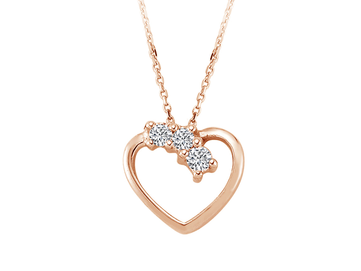 Pendentif cœur ouvert avec 3 diamants en or rose 14 carats